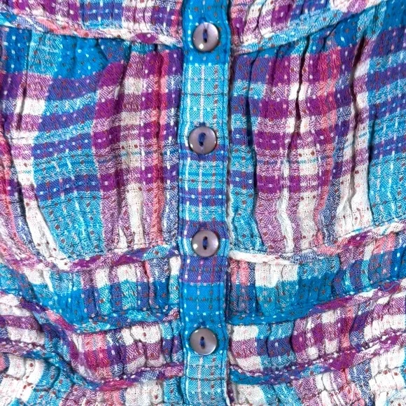 Free People Smocked Plaid Crop Tube Top Size Small NWOT - Picture 3 of 7